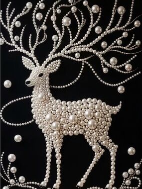 (197P) DIY Pearl Diamond Kit Pearl Embellished Deer Print - white on Black